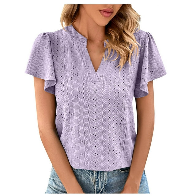 Birdeem Womens Spring and Summer Gold Lace Stitching V-Neck Solid Color Bottom T-Shirt Hollow Top