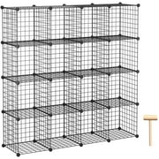 Wire Cube Storage, 16 Cubes Organizer Metal Grids Storage, Storage Bins Shelving, Modular Bookshelf Shelf, DIY Closet Cabinet Ideal for Bedroom, Office 48.4”L x 12.4”W x 48.4”H Black