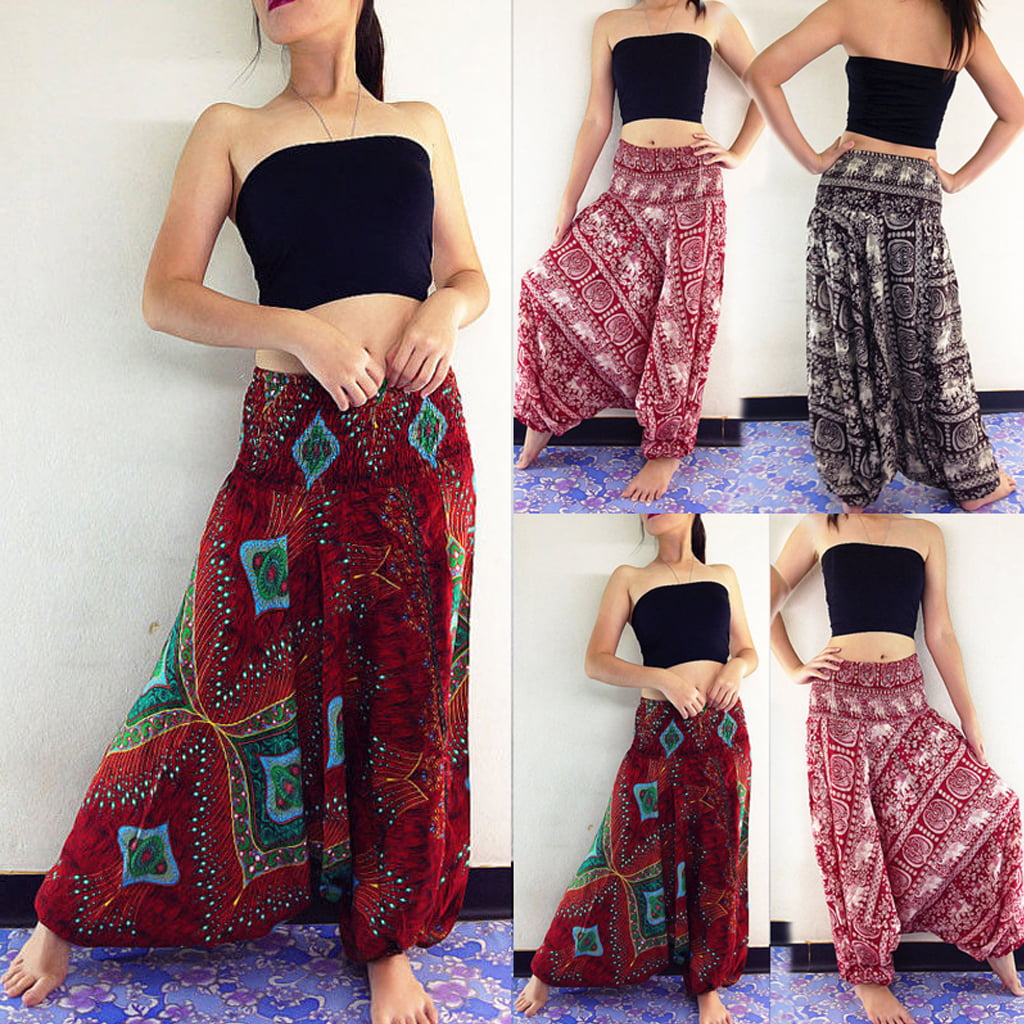 Women's Yoga Dance Harem Pants Thai Loose Boho Gypsy Hippie Beach Trouser Casual