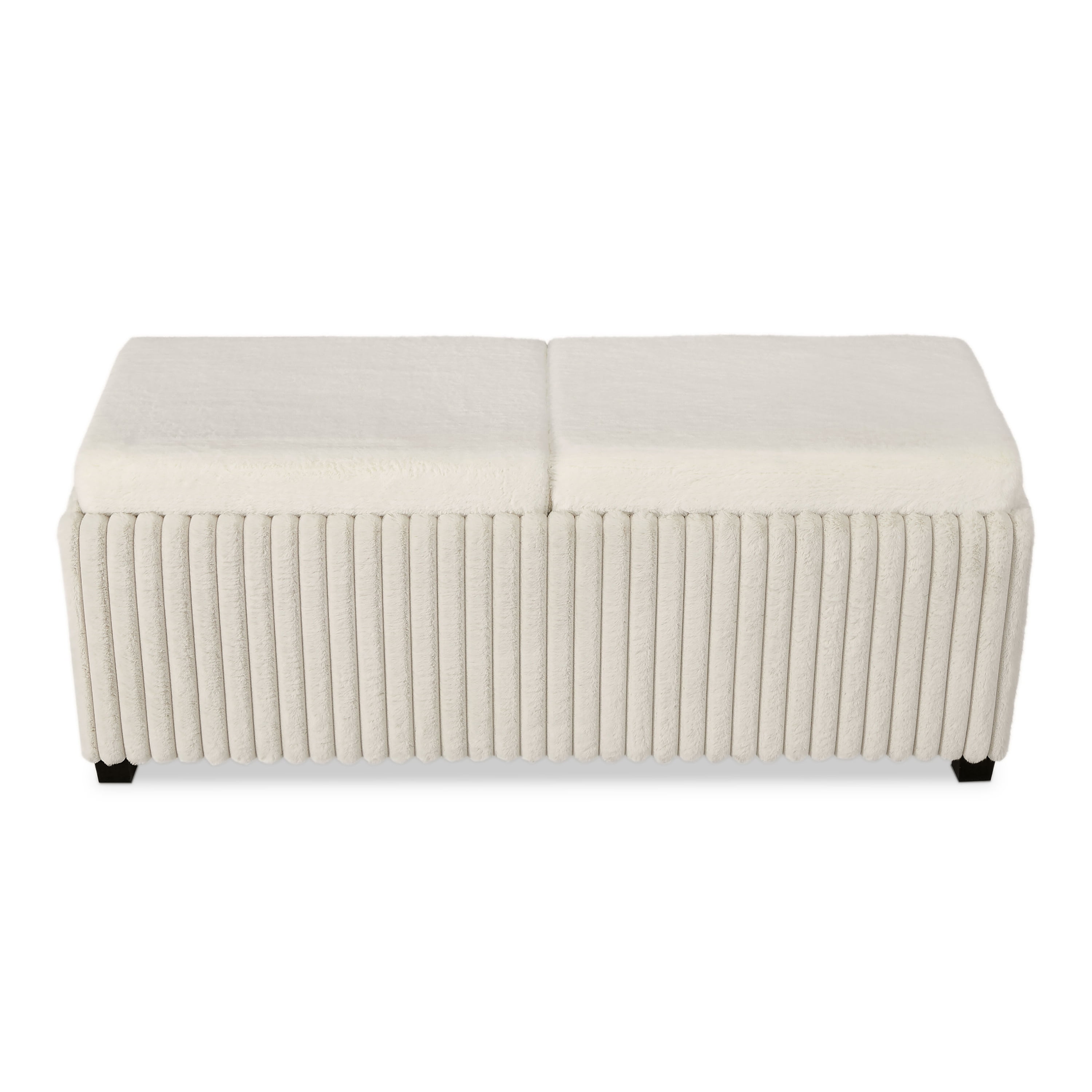 Furniture of America Terri Modern Corduroy Two Tray Tops Storage Ottoman, White