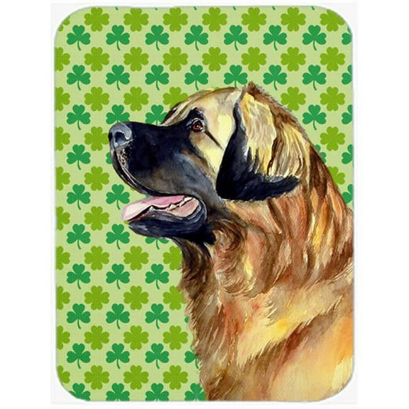 15 x 12 in. Leonberger St. Patricks Day Shamrock Portrait Glass Cutting Board - Large