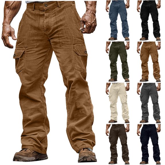 HBBIKVI Men Casual Workwear Straight Leg Pants Cargo Trousers with Multi Pockets Relaxed Fit Full Length Pants for Outdoor Daily Wear