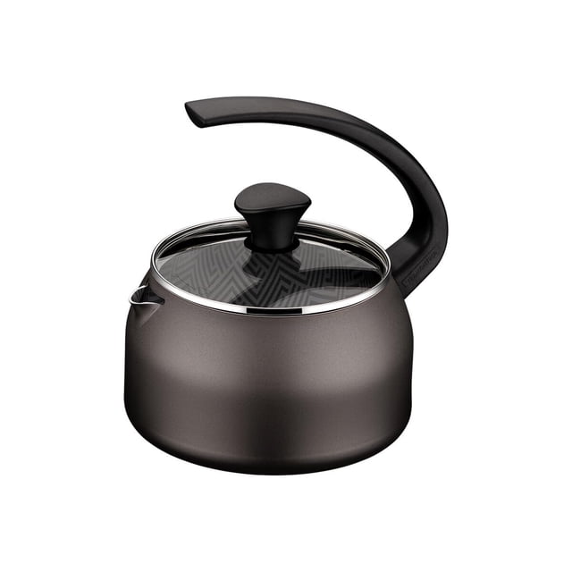 TRAMONTINA - Tetera Chaleiras, Aluminio Antiadherente, Tapa de Vidrio, Mango de Baquelita Antitérmica, para Uso Diario, Agarrador de Nylon, Alta Resistencia, Versátil, Color Plom