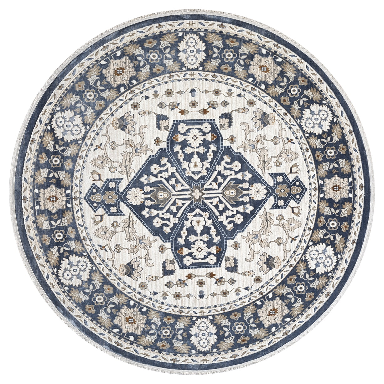 United Weavers Riviera Delphine Round Rug, Border Pattern, Blue, 7'11" X 7'11"