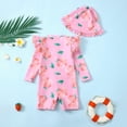 thumbnail image 5 of 9-12 M Bathing Suit Girls Toddler Girl Peach Leaf Print Long Sleeve Swimsuit Set with Matching Swim Cap for Warm Pool and Beach, 5 of 5