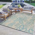 thumbnail image 3 of Reyn Spooner Kona Coast Kamea Tropical Floral Teal Blue Beige Flatweave Indoor/Outdoor Area Rug, 9x13, 3 of 9