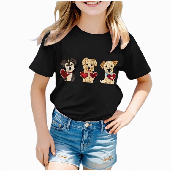 Baby Girl Clothes Cute Print Short Sleeve T Shirt Round Neck Toddler Girls Clothes for Daily Wear Black 1-2 Years