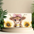 thumbnail image 6 of 1 Pcs 2D Flat License Plate Covers & Frames, Cute Cow Drinking from Cup For Decorative Front, Waterproof For Decoration Aluminum License Plate Covers & Frames Cover For Men Women, 12" X 6", 6 of 7