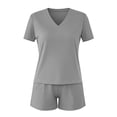thumbnail image 2 of 2 Piece Outfits for Women Short Sleeve V Neck T-Shirt Tops Loose Match Shorts Sets Summer Sweatsuits Loungewear, 2 of 6