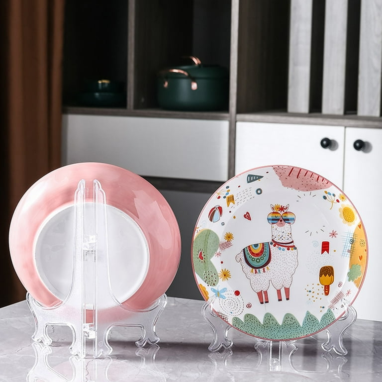 Waroomhouse Ceramic Plate Display Hanging Plate Rack 2 5 10pcs Plastic Plate Holders Triangular Structure Stable Support Foldable Display Stands for