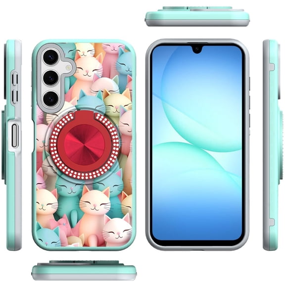 For Samsung Galaxy S25 Fan Edition /Galaxy S25 FE Pattern Design Hybrid with Invisible Ring Stand & Magnetic Back, Shockproof Protective Grip Cover, XPM Protector [Cats]
