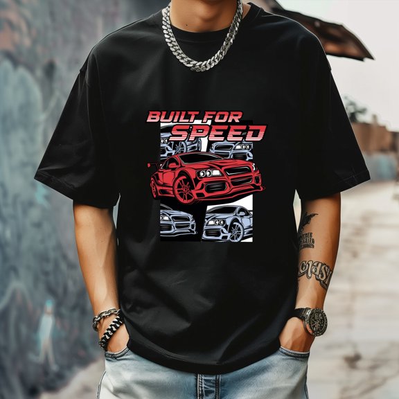 Men's T Shirt Round Neck Patterned Tee Summer New Sports Shirt Vintage Style Gift for Friends XS