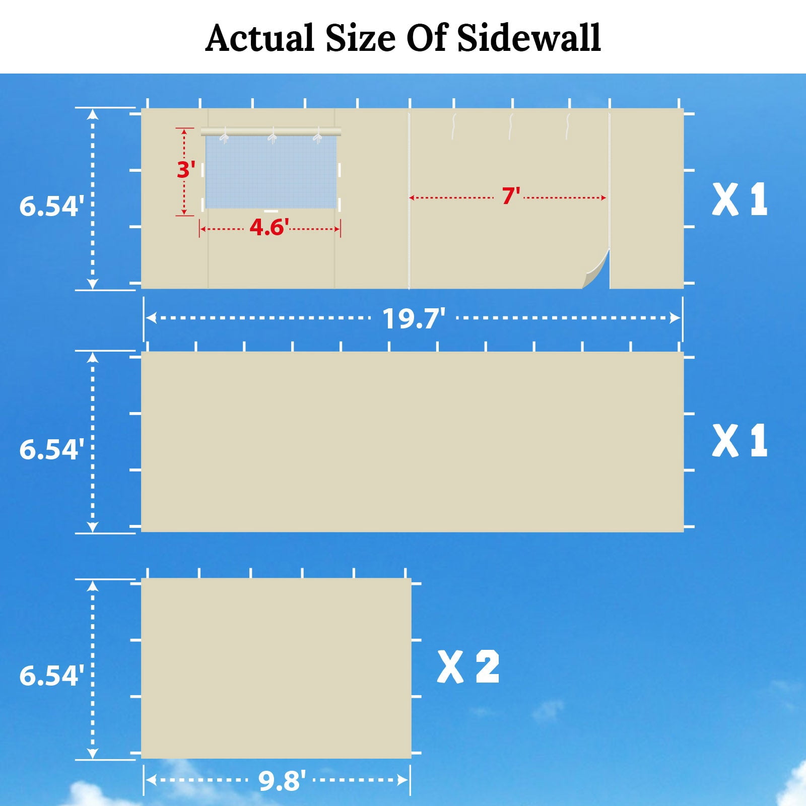 SUNRISEUMBRELLA 19.7x6.54' 10'x20' Pop Up Canopy Party Tent Sidewall ONLY with Zipper Door (Ecru)