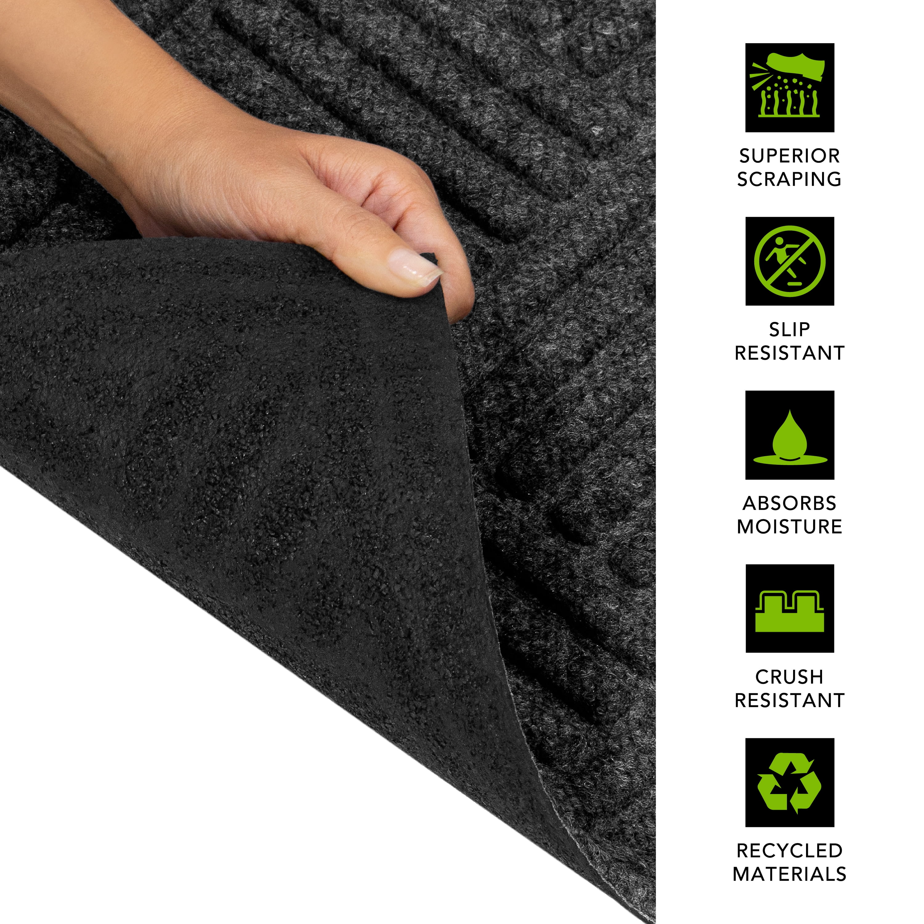 Mainstays Textures Crosshatch Polyester and Rubber Backed Doormat, 4' x 6', Onyx