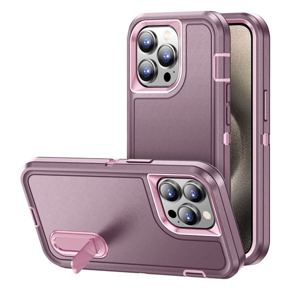 Supershield iPhone 15 Defender Kick Stand Case, Triple 3 Layers Shockproof Heavy Duty Defender Hard Case Cover iPhone 15 - Purple