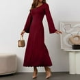 thumbnail image 5 of WTOBBY Women's Loose Comfortable Fashionable And Casual U-Neck Rolled Back With Rope Long Sleeved Dress - Relaxed and Stylish Dress with Back Rope Detail,Wine S, 5 of 5