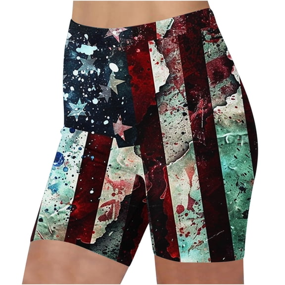 Women's 4th of July Shorts American Flag High Waisted Red White Blue USA Patriotic Yoga Workout Independence Day Outfits