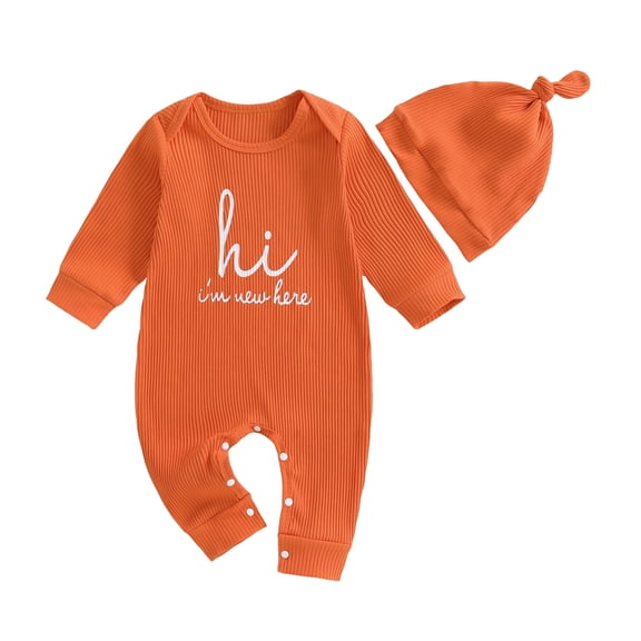 Xudanell Newborn Outfit Baby Embroidery Letter Boy Fall Outfits 12-18 Month Boy Clothes Romper with Hat