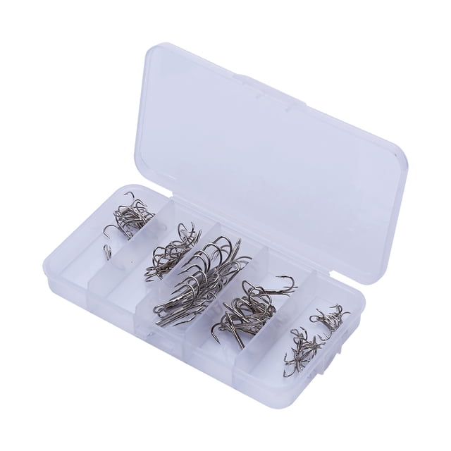 Treble Hooks 50pcs Mixed Fishing Hook Treble Hooks Fishing Tackle 50pcs/Box Fishing Hook Sharpened Treble Hook 5 Sizes 2/4/6/8/10 Fishhook Tackle Silver