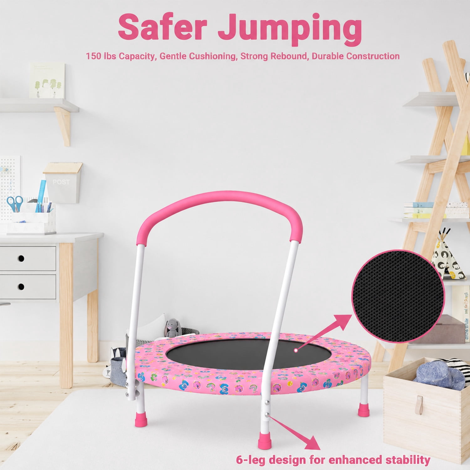 LIZEVINC 36" Trampoline Indoor Trampoline with Handle,Pink
