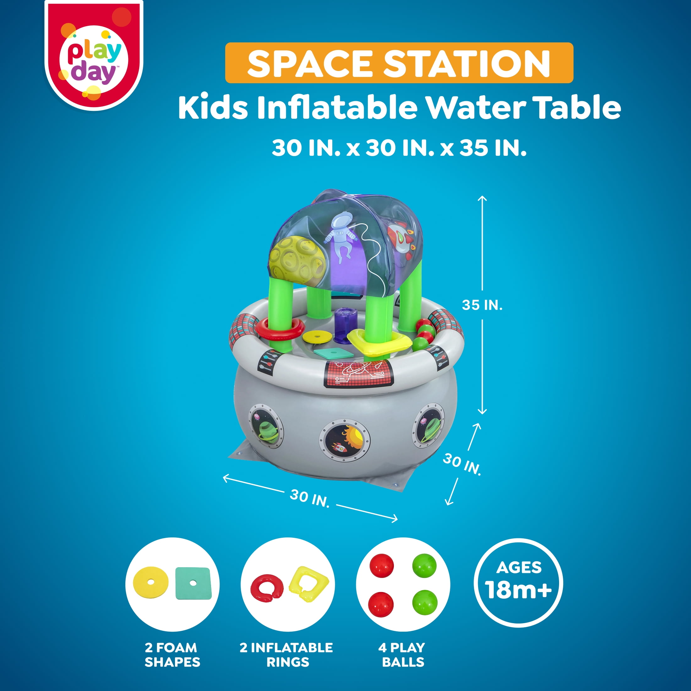 Play Day Space Station Inflatable Kids Water Table 30" x 30" x 35"