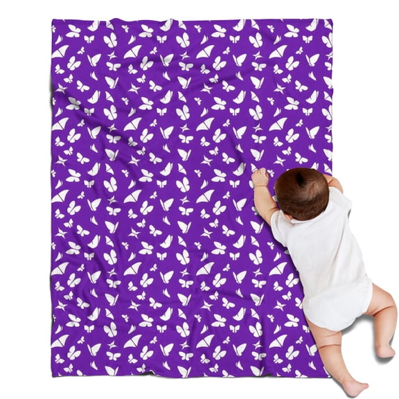 Purple White Butterfly Pattern Blanket,Comfortable Soft Flannel Throw Blanket,All Season,Warm Lightweight Blankets for Sofa Bed Couch Living Room Chair,30"x40"