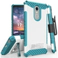 thumbnail image 1 of Case with Clip for LG Stylo 4, White/Turquoise Tri-Shield Cover and Belt Hip Holster [with Metal Kickstand + Wrist Strap Lanyard] for LG Q Stylus | LG Stylo 4 | LG Stylus 4, 1 of 6