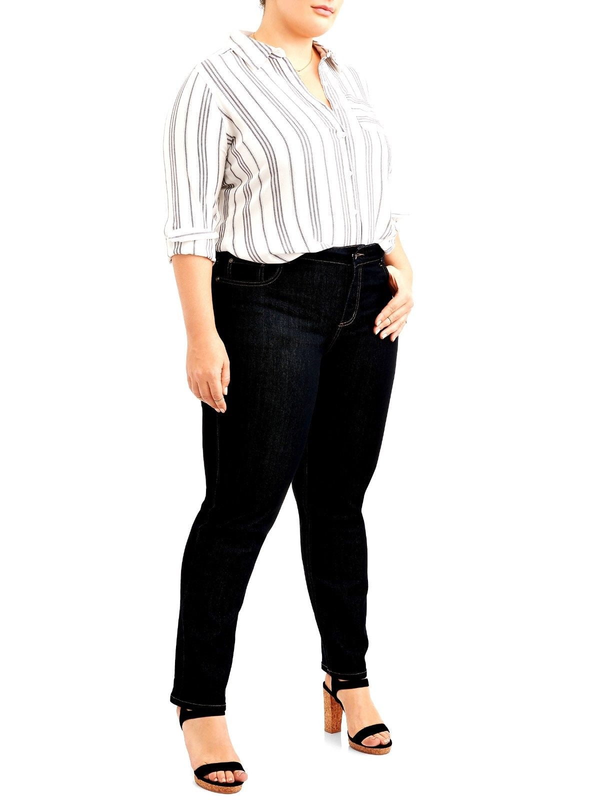 varemærke Smøre Dusør Diamante EXTENDED PLUS SIZE WOMENS Black SKINNY Leg Stretch DENIM JEANS  PANTS - Walmart.com