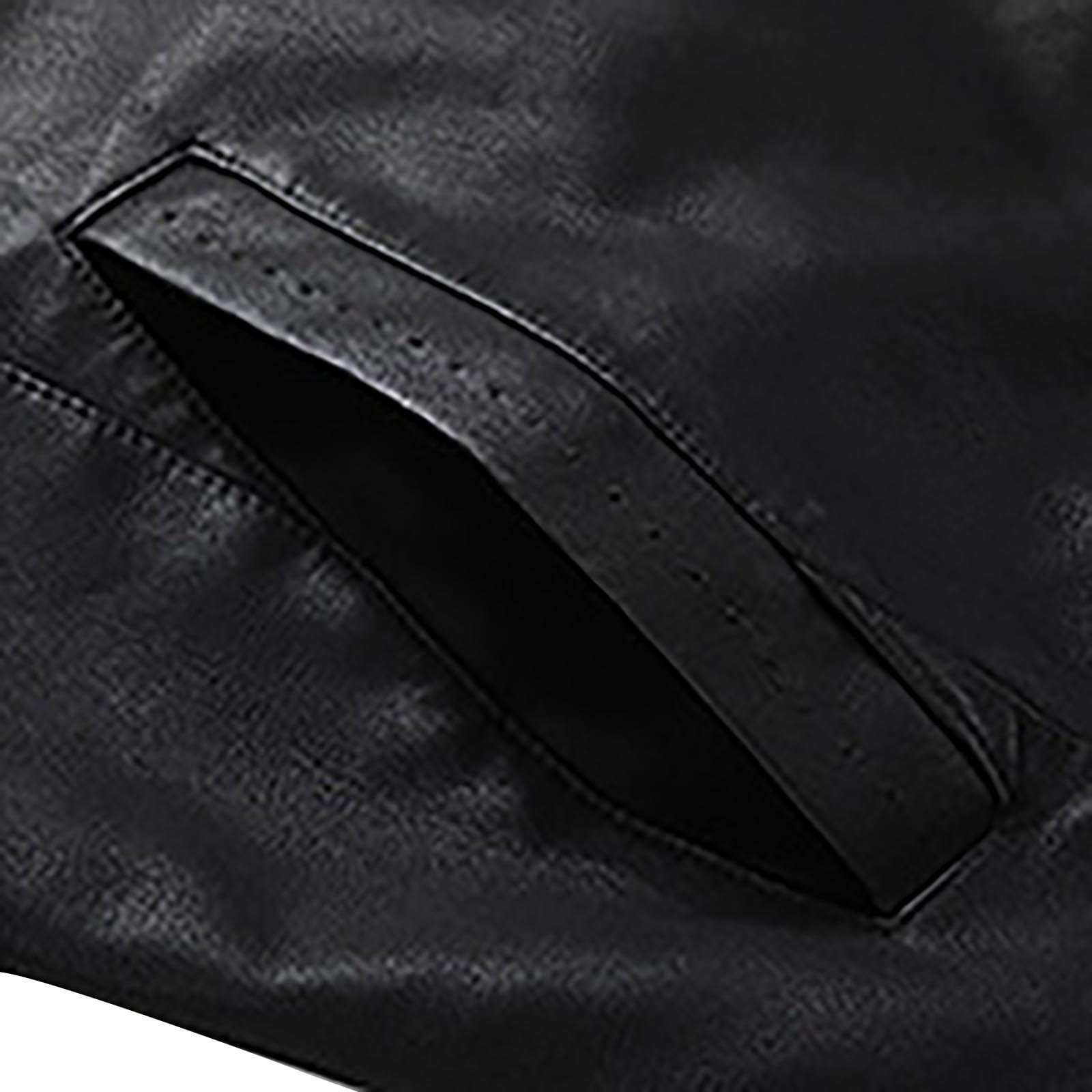 USNSM (M-5XL) Big and Tall Mens Stand Collar Slim Leather Jacket Motorcycle Causal Coat Long Sleeve Hoodless Leather Jackets Black XXXXXL