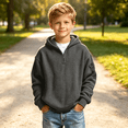 thumbnail image 4 of NEBWOAK Boys Casual Half Zip Pullover Hoodie, Waffle Knit Long Sleeve Sweatshirt with Arm Pocket,Dark Gray,Size 7-8T, 4 of 7