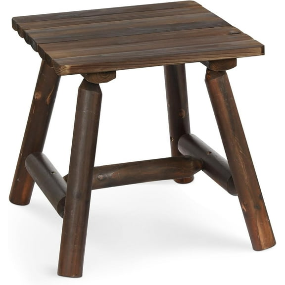 HOMEDIARY Wooden Adirondack Log Side Table, Cedar Wood Outdoor Square End Table w/Slatted Tabletop, Oversize 19.5” Indoor Outdoor Patio Side Coffee Table for Garden Patio Backyard Porch, Carbonized