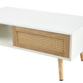 thumbnail image 6 of Leumius Wooden Coffee Table with Rattan Sliding Storage Door, White, 6 of 8