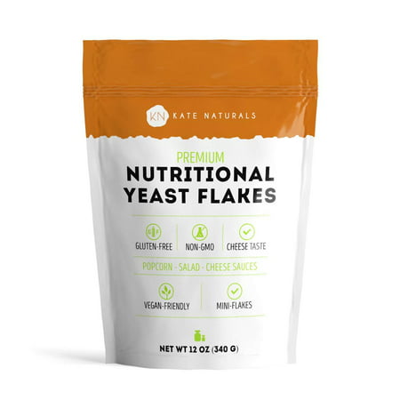 Premium Nutritional Yeast Flakes - Kate Naturals. Taste Like Cheese. Perfect For Cheese Sauce, Popcorn, Salad, and Cooking. Gluten-Free & Non-GMO. Large Resealable Bag. 1-Year Guarantee.