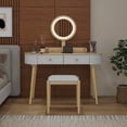 thumbnail image 5 of Costway Solid Wood Makeup Vanity Desk Set with LED Lighted Mirror Drawers Cushioned Stool White + Natural, 5 of 10