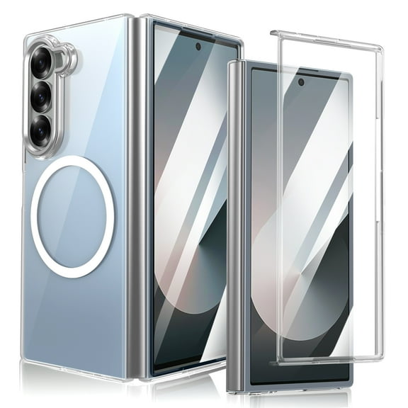 Dteck for Galaxy Z Fold 7 Case Compatible with MagSafe, Built-in 9H Tempered Glass Screen Protector Anti-Yellowing Slim Thin Phone Cover Strong Magnetic Case for Samsung Galaxy Z Fold7 2025,Silver