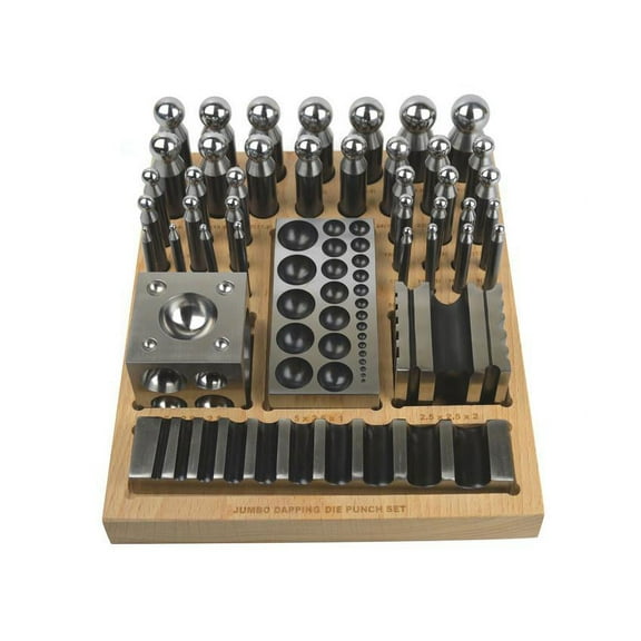 40-Piece Steel Dapping and Doming Punch Set with Wooden Block Base Metal Jewelry Forming Craft Tools - FORM-0097