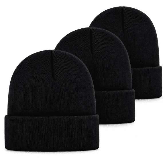 FLORNIX 3 Pack Winter Beanie Hats for Men Women, Warm Cozy Knitted Cuffed Skull Cap, Soft Warm Hat for Men / Women Ski Watch Cap, Woolen Cap One Size