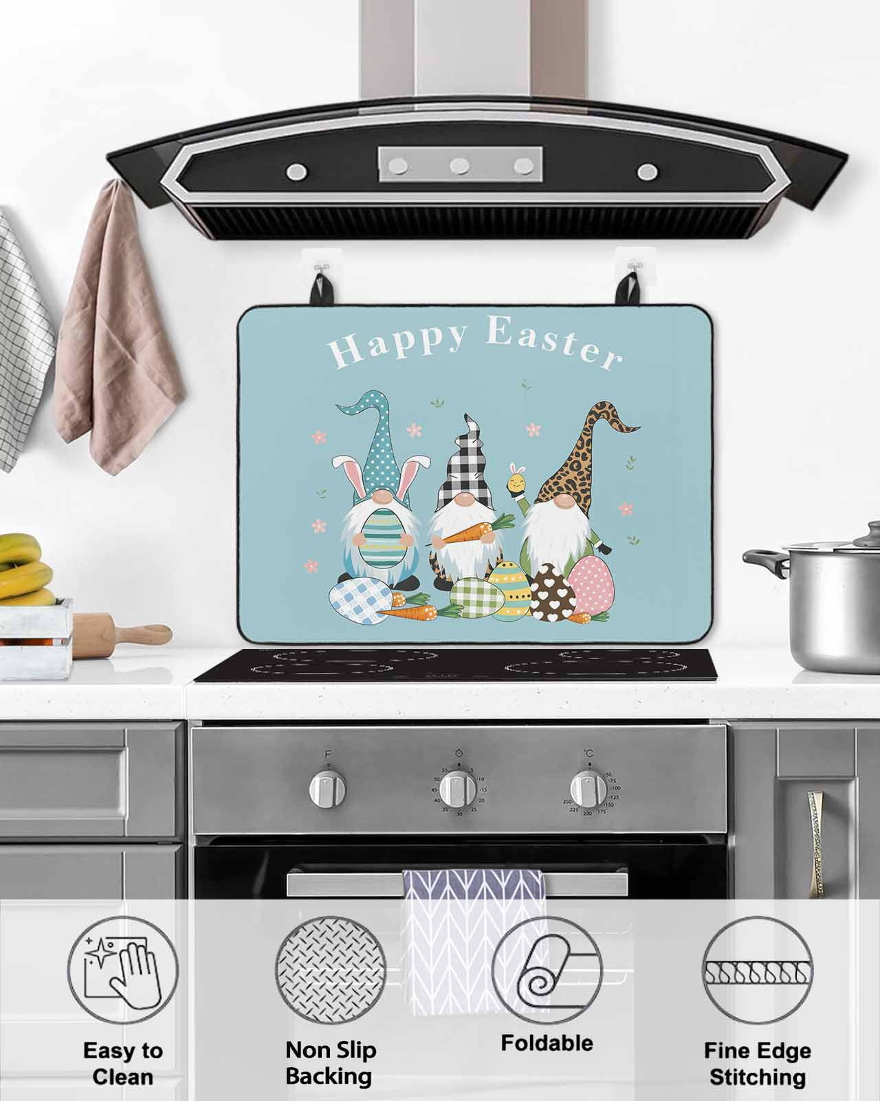 Large Induction Cooktop Protector Mat Happy Easter Stove Top Covers for Electric Stove, Gnomes Colorful Eggs Spring Flowers Decorative Stove Burner Cover Mats, Glass Top Stove Cover