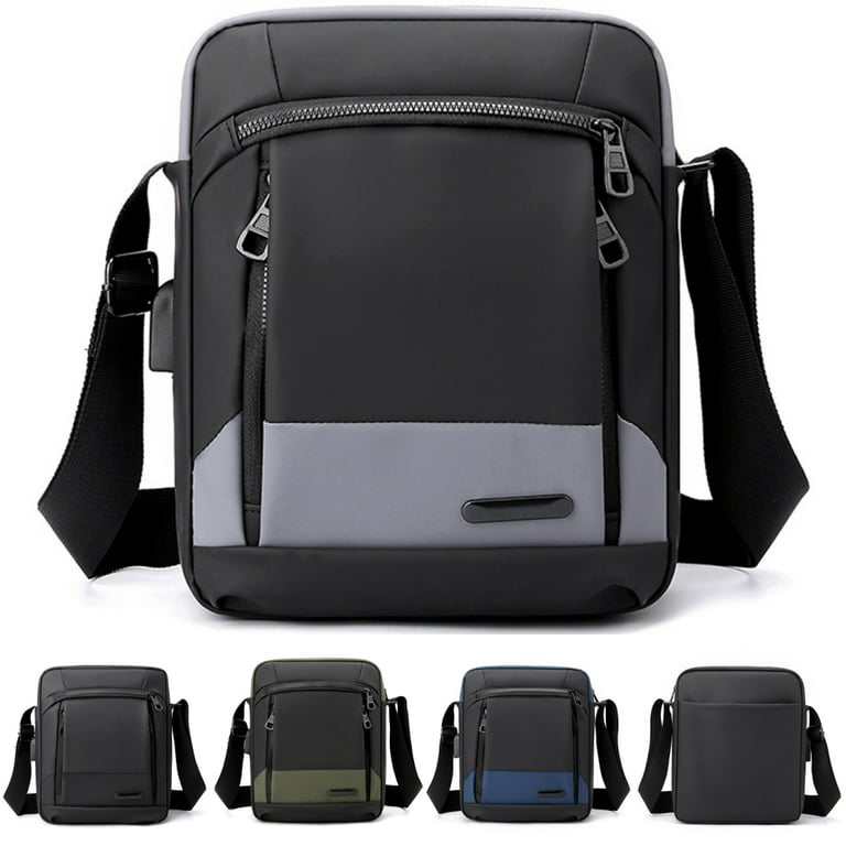 Voguele Men's Black Messenger Bag Purse Multi Pockets Fashion Crossbody  Shoulder Bags Travel Bag Waterproof Nylon Men Sling Pack with USB Charging