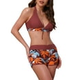thumbnail image 4 of INSPIRAR CHIC Conjuntos de Bikini de Mujer con Estampado de Hojas y Bloque de Color de 2 Piezas, Top Halter y Pantalones Cortos de Baño, Trajes de Baño Pequeños Rojos y Marrones, 4 of 5