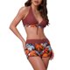 thumbnail image 4 of INSPIRAR CHIC Conjuntos de Bikini de Mujer con Estampado de Hojas y Bloque de Color de 2 Piezas, Top Halter y Pantalones Cortos de Baño, Trajes de Baño Pequeños Rojos y Marrones, 4 of 5