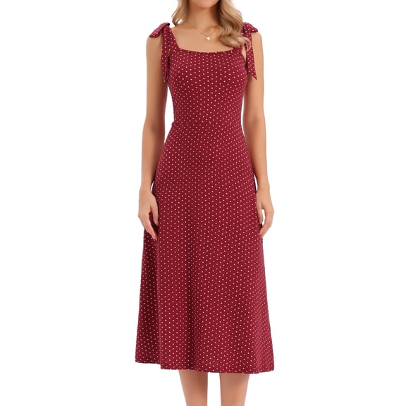 DARING DIVA Women's Polka Dots Dress Tie Shoulder Sleeveless A-Line Dresses XS Dark Red