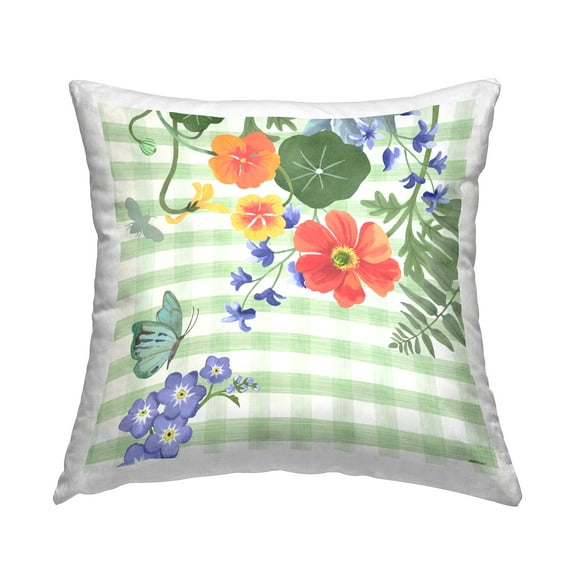 Stupell Industries Botanicals on Gingham Decorative Printed Throw Pillow, 18 x 18