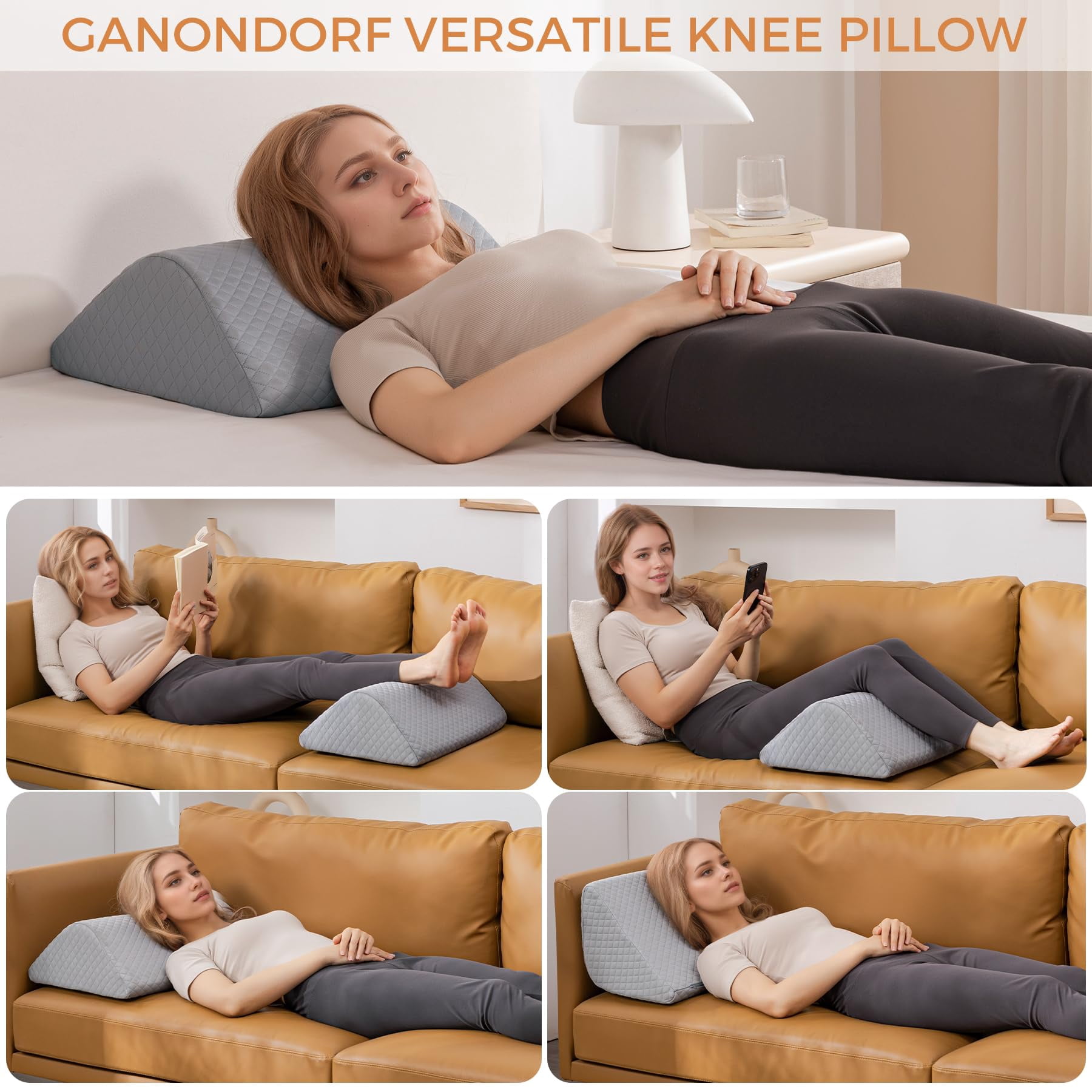 Ganondorf Knee Wedge Pillow 6.3'' for Post-Surgery Recovery - Leg Elevation Support for Sleep Position,Alleviating Lower Back & Hip Pain Enhancing Circulation in Ankles Legs Triangle Pillow