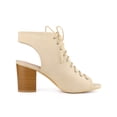 thumbnail image 3 of BLISSFUL STEP Women's Elegant Peep Toe Slingback Block Heel Ankle Boots Beige 9, 3 of 7