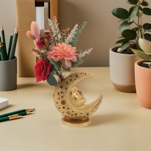 ETEREAUTY Golden Moon Sun Resin Flower Vase Decorative Holder for Minimalist Home Ornaments