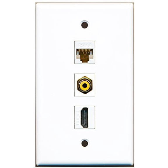 RiteAV - 1 Port HDMI and 1 Port RCA Yellow and 1 Port Cat6 Ethernet White Wall Plate