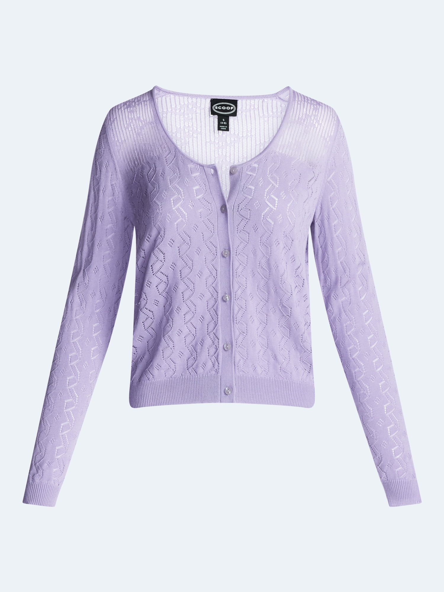 Scoop Women's Pointelle Knit Cardigan Sweater with Long Sleeves, Lightweight, Sizes XS-XXL