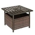 thumbnail image 1 of CoSoTower 21.75" Outdoor Rattan Wicker Patio Coffee Table with Umbrella Hole, Patio Side Table with Slatted Metal Top, Brown, 1 of 7