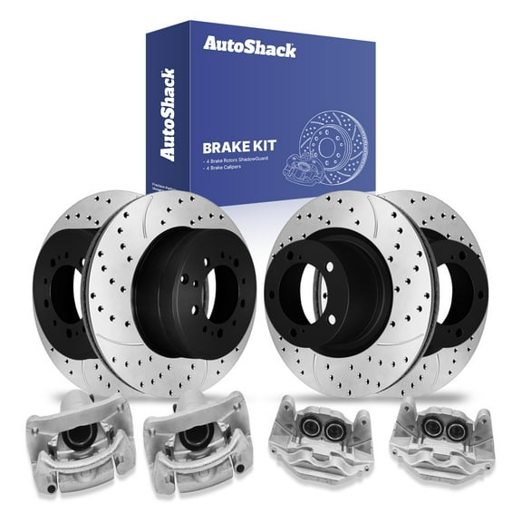 AutoShack Front Vented & Rear Vented Drilled & Slotted E-Coated Brake Rotors Calipers 8-PC Brake Kit Replacement for 2007-2016 Toyota Tundra 2008-2016 Toyota Sequoia ShadowGuard